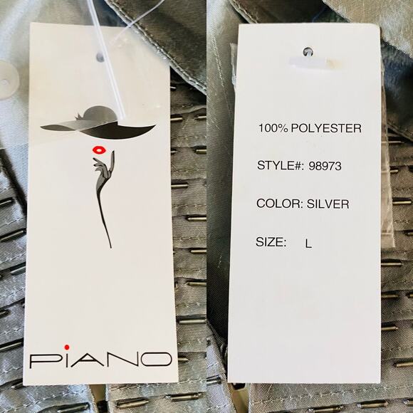 Vintage Piano Blouse Large Silver Zip Up Beaded Top New - Picture 8 of 10